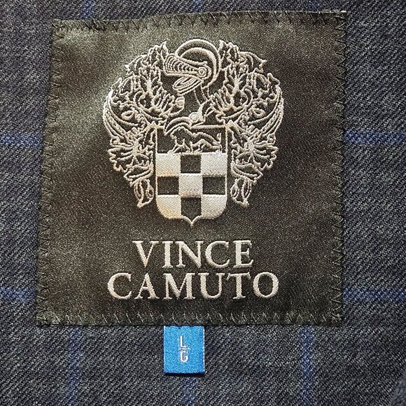 Vince Camuto Mens Large Plaid Blazer Jacket Blue & Black Wool Blend Single-Breas - Picture 3 of 16